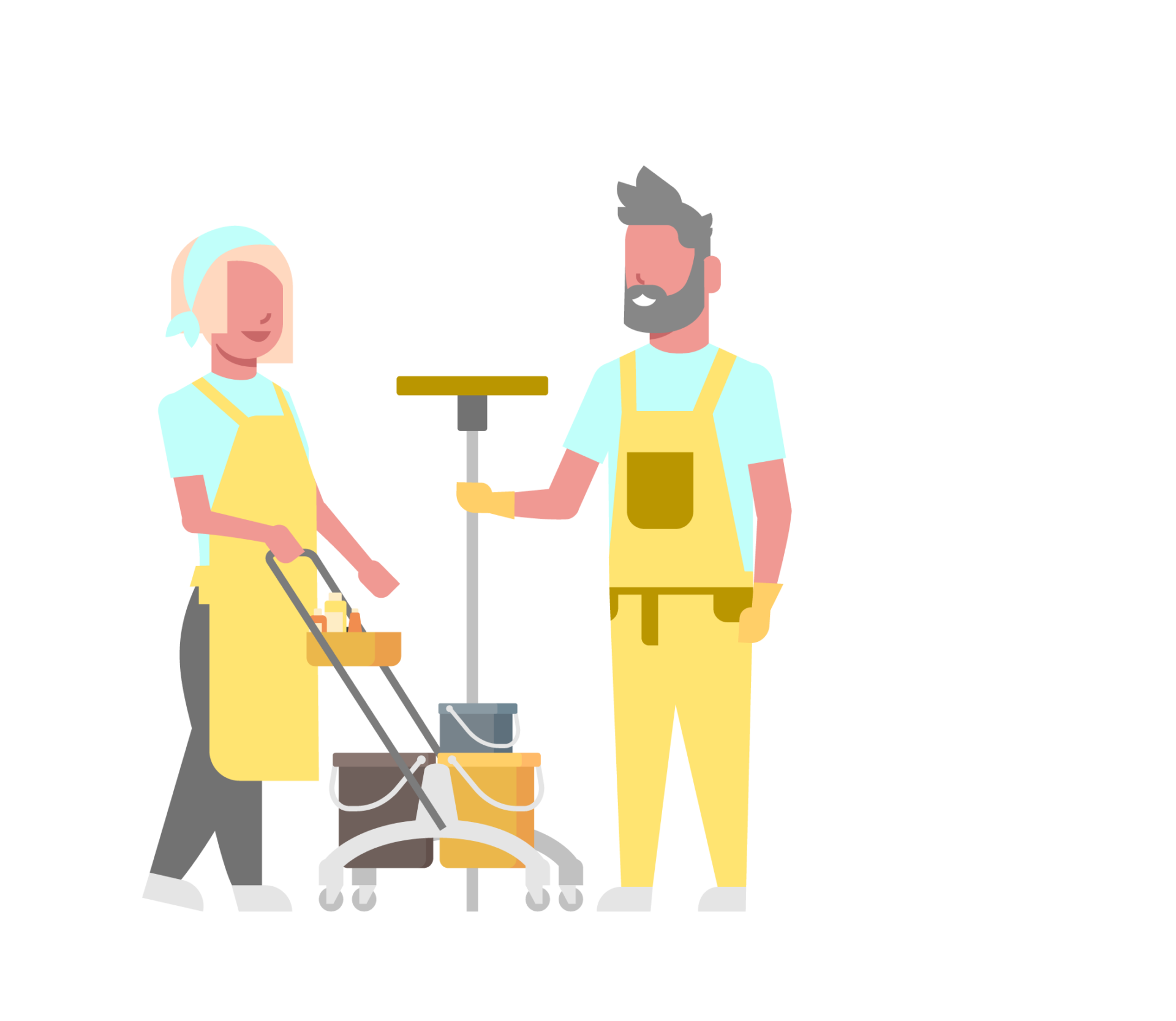 About Blitz Cleaning Services cleaning male and female cleaners illustration